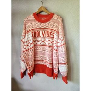 Aerie Sz Large Flurry Oversized Fair Isle‎ Orange COOL VIBES Extra Soft Sweater